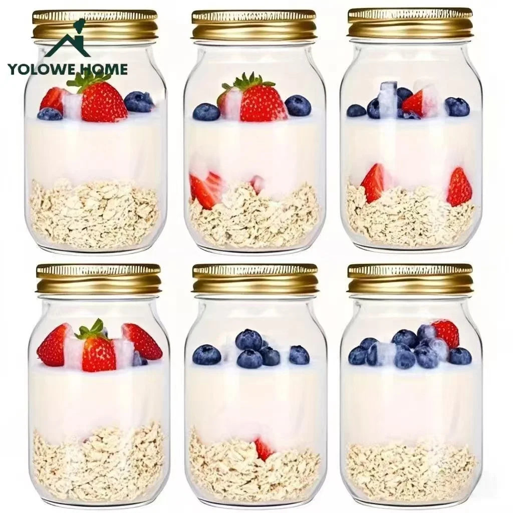 6Pcs, 12Pcs, 500Ml/16Oz, Glass Mason Jars, Glass Storage Jars, Kitchen Storage Containers, Glass Sealed Jars, Pickle Jars, Regular Sealing Lids, Suitable for Jam, Salad Dressing, Honey, Shower/Wedding Gifts