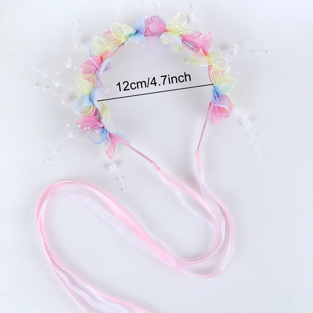 Fairy Flower Headband Sweet Lovely Girl Lace Floral Pearls Hair Hoop For Princess Wedding Birthday Headwear Accessories Gifts