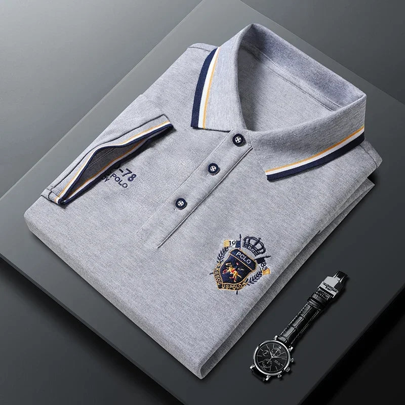 summer Men's Casual Embroidery Short Sleeve Polo Shirt New Fashion Solid Color Top