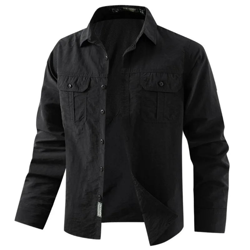 Men Outdoor Thin Breathable Comfortable Cargo Shirts Male Multi Pockets Tooling Shirts New Spring Male Mountaineering Shirts