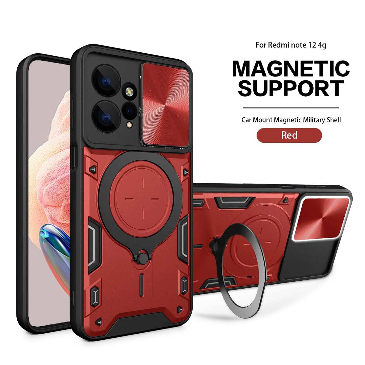 Magsafe Magnetic Camera protection case for Redmi Note 12 4G 12s  Armor Hybrid Metal Ring Back Cover For Redmi Note12 Pro Plus