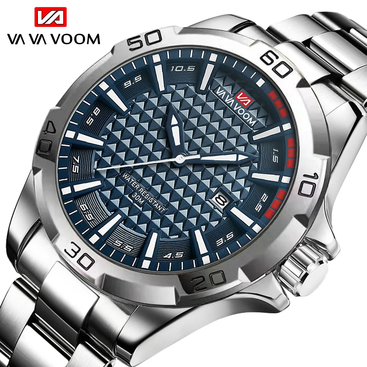 Stainless Steel Men Quartz Watch Business Fashion 45mm Calendar Clock Silver Sports 3Bar Waterproof Gift Wristatch for Men Reloj