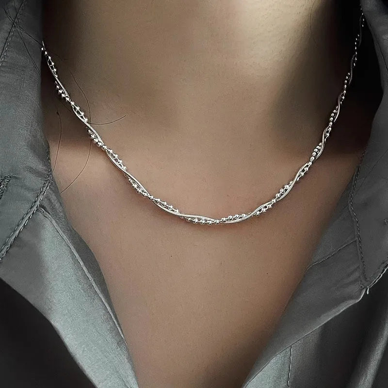 925 Silver Necklace Punk Wealth Good Wish Matte Ball Bread OT Clasp Stackable for Women Girl Jewelry Gift Dropshipping Wholesale