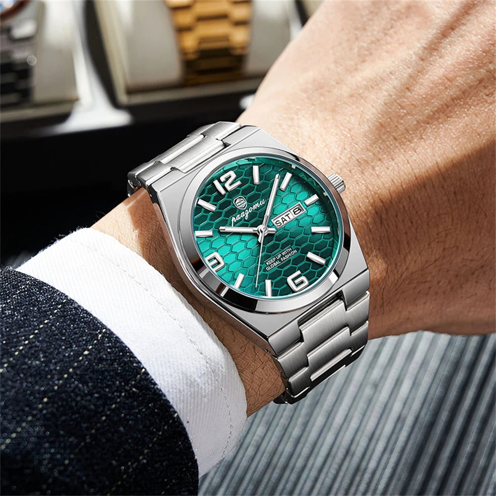 PAAZOMU Luxury Brand Man Watch Waterproof Luminous Date Week Men's Quartz Wristwatch Stainless Steel Fashion Sports Men Watches