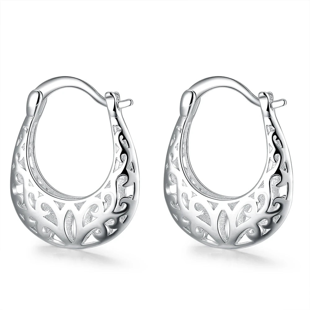 Hot Vintage Flowers Hollow Carved Earrings 925 Sterling Silver For Women High Quality Party Wedding Fine Jewelry Christmas Gifts