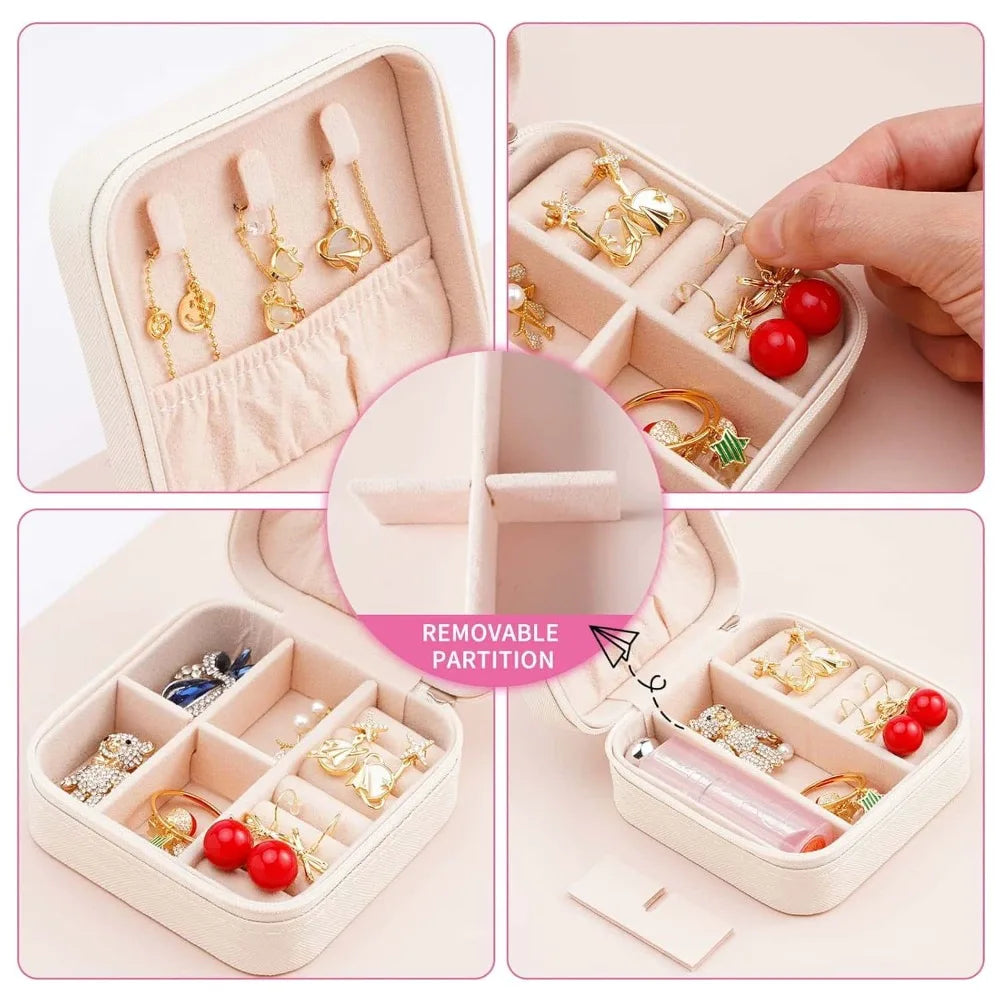 Portable Travel Jewelry Organizer Small Leather Case Ladies Necklace Rings Earrings Bracelet Durable Keep Neat Gift Storage Box