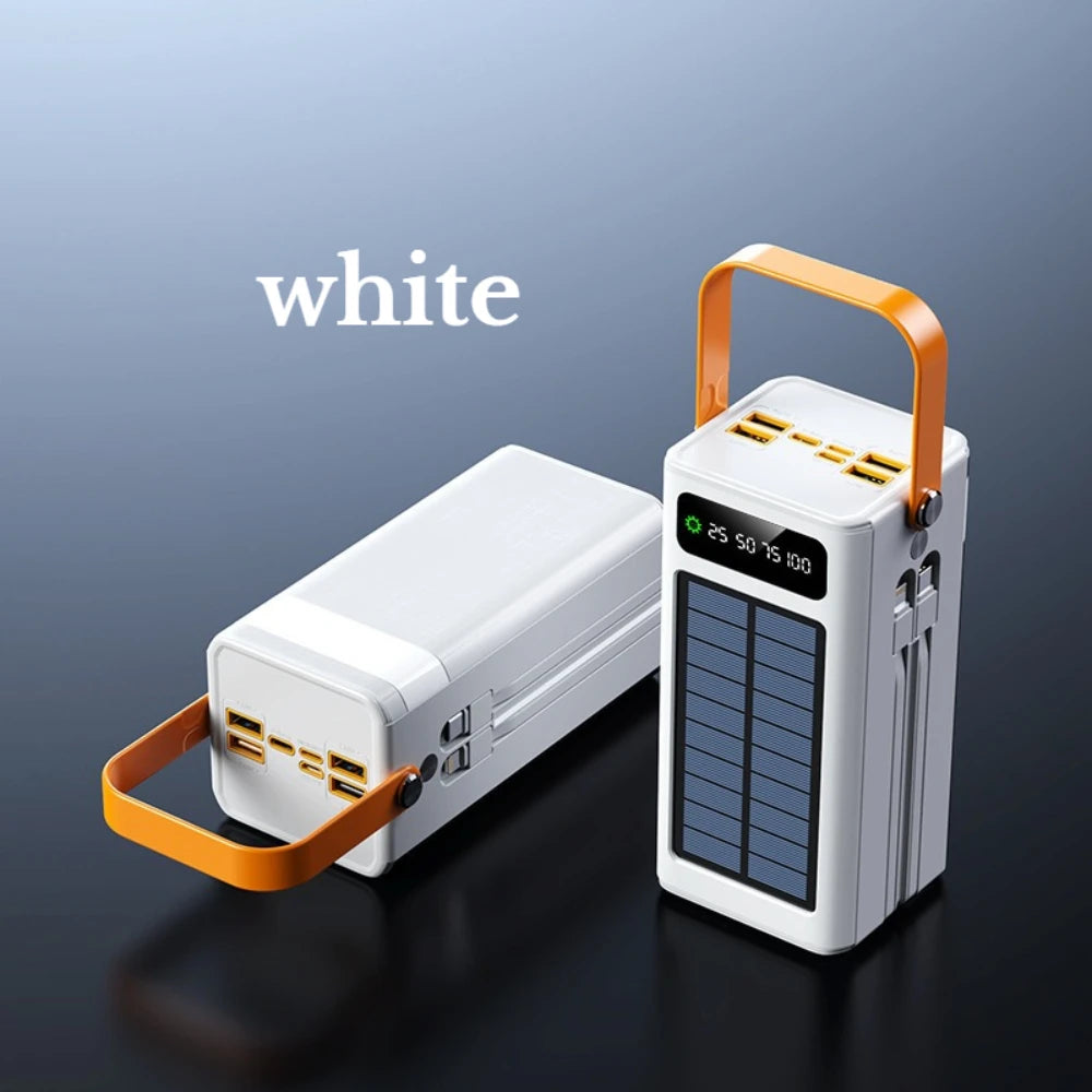 Solar Power Bank 200000mAh 120w Super Fast Charging With Four Wire External Battery Pack With Flashlight For Outdoors