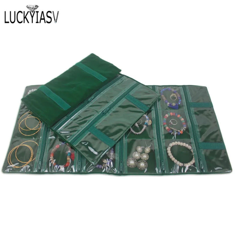 Velvet Travel Zipper Jewelry Roll Bag for Jewellery Ring Earrings Organizer Storage Bag Portable Necklace Display Cases