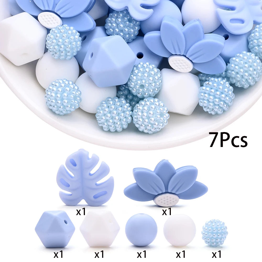 7Pcs Silicone Bead Set Soft Non Toxic Biteable Silicone Beads for Handmade Pacifier Chain Teeth Grinding Jewelry