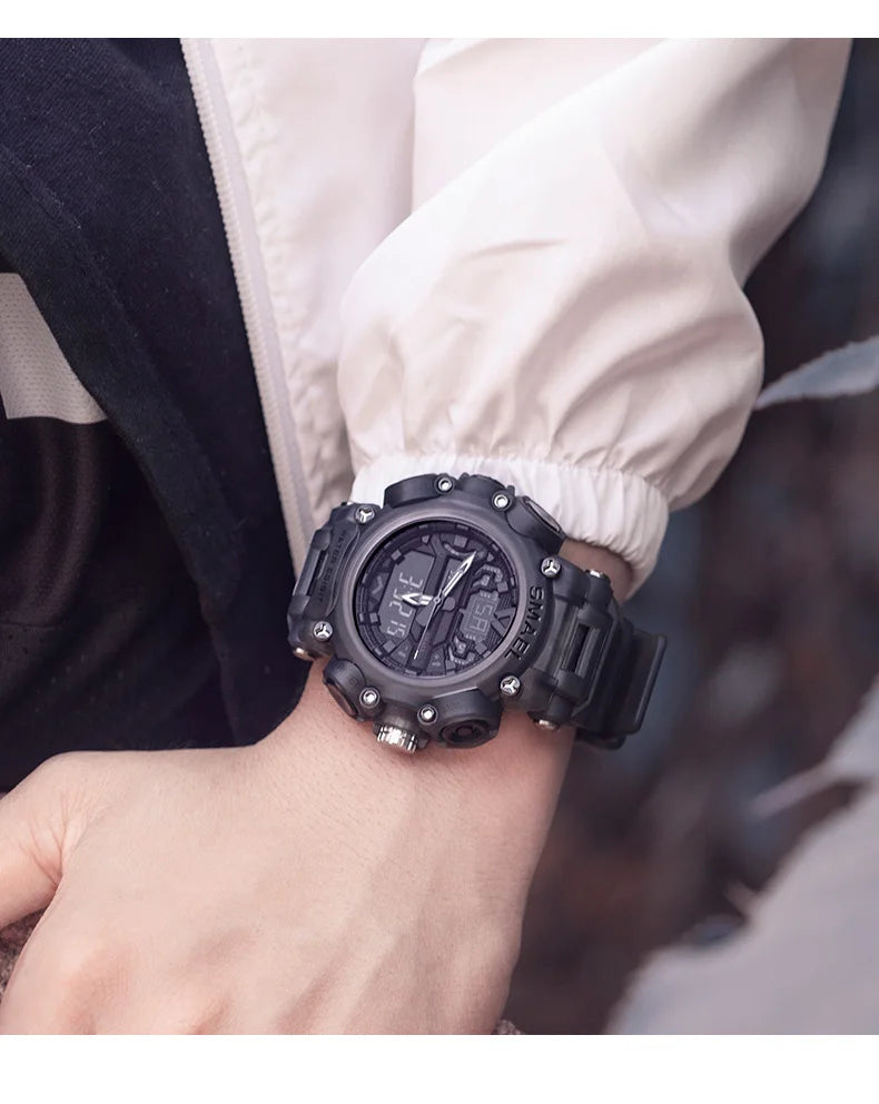 Military Watch Sport Waterproof 50M Stopwatch Analog Digital Wristwatches Week Display Alarm Clock 8053 Digital Watches Mens