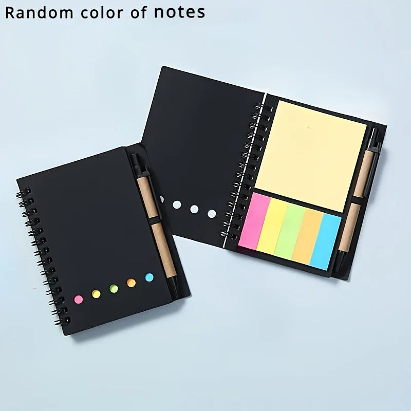 Spiral pocket notebook with pen holder, sticky notes, and colored index tags - Durable brown paper cover notebook  Easy to carry