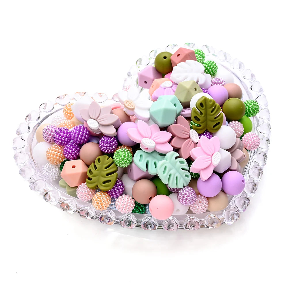 7Pcs Silicone Bead Set Soft Non Toxic Biteable Silicone Beads for Handmade Pacifier Chain Teeth Grinding Jewelry