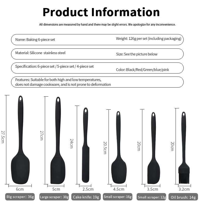Silicone Kitchenware 6-Piece Set, Cream Scraper, Spatula, Oil Brush, Size Scraper Set Baking Tool, Non-Integrated Hand