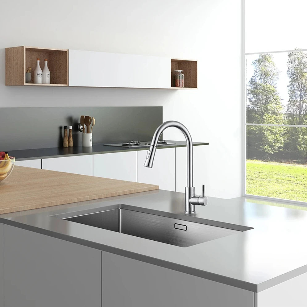 Black Kitchen Faucet Flexible Pull Out 2 Modes Nozzle Hot Cold Water Mixer Tap Deck Mounted Sprayer and Stream SUS 304 Faucets