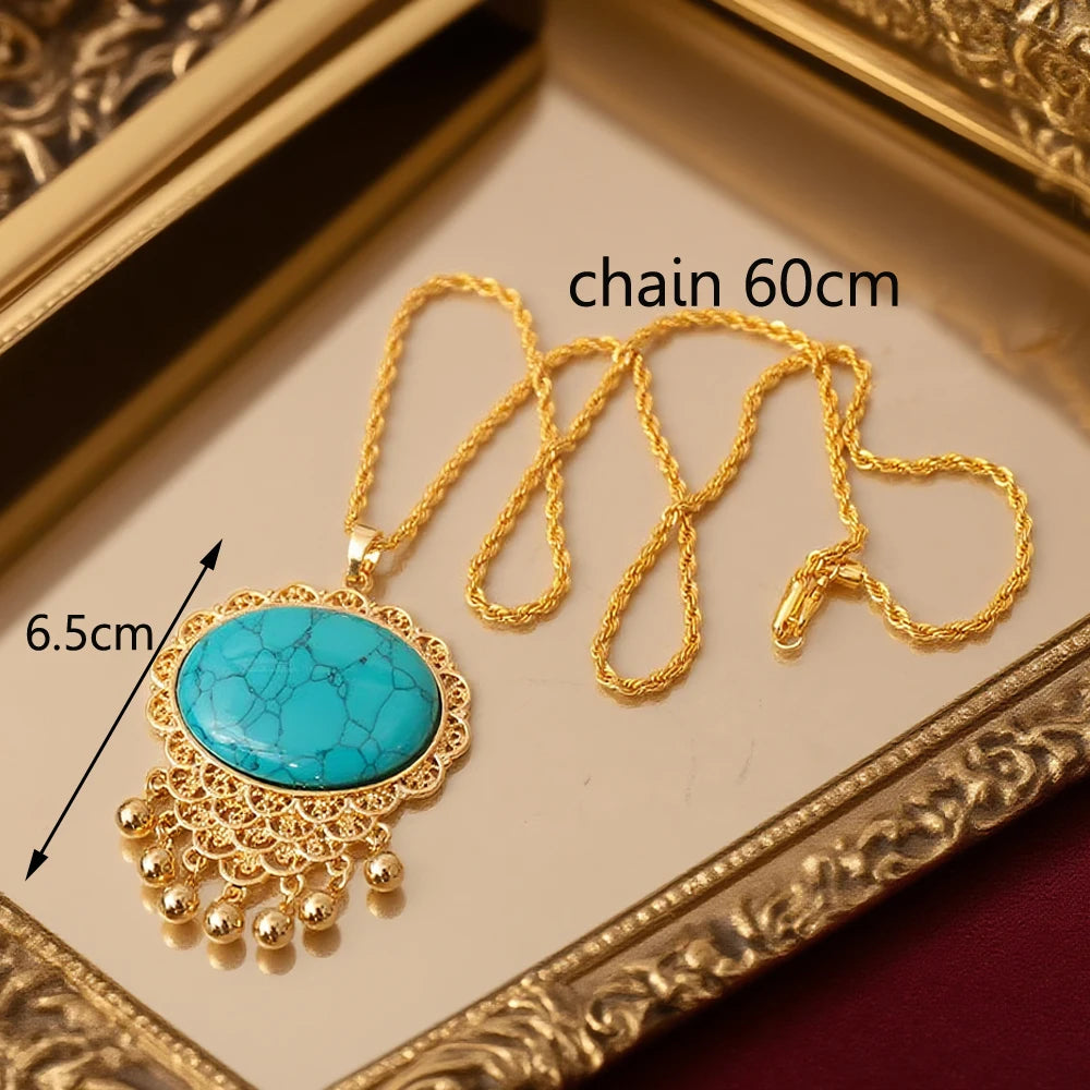 Gold plated pendant necklace turkish kurdish women jewelry necklace arabic middle east festival wedding jewelry