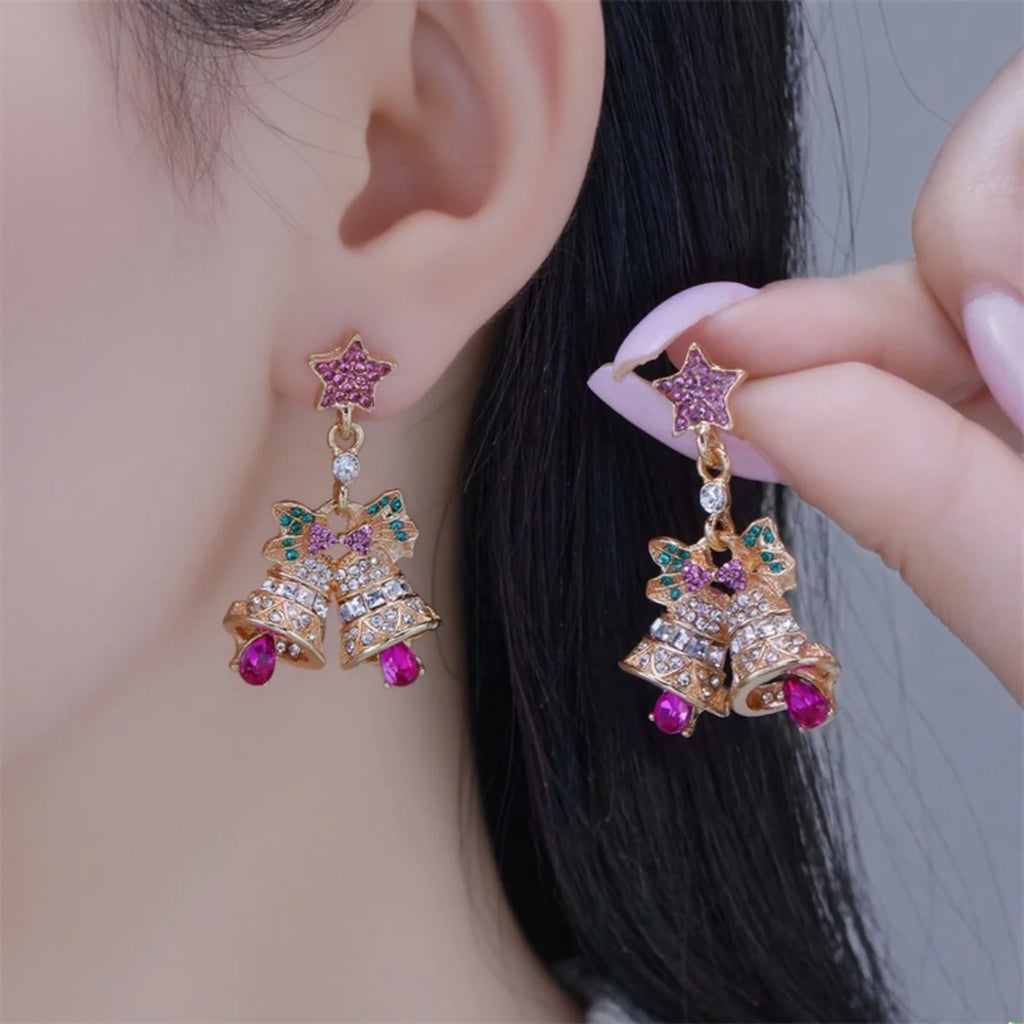 Christmas Earrings Rhinestone Imitation Pearl Snowflake Xmas Tree Star Bell Drop Holiday Dangle Party Jewelry Gift For Women Men
