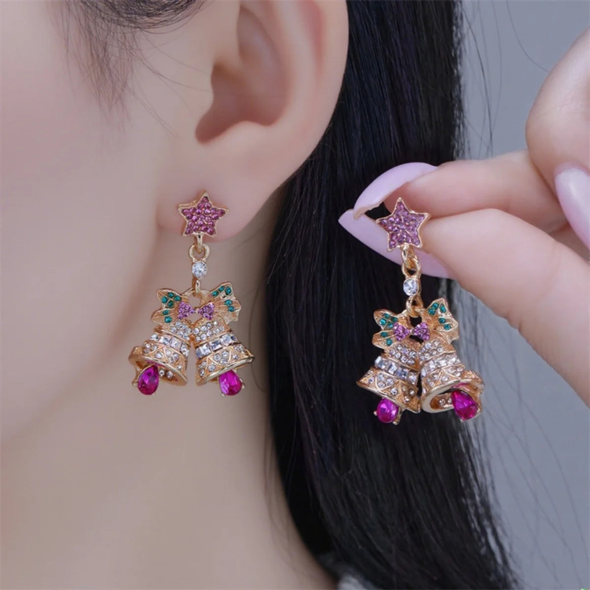 Christmas Earrings Rhinestone Imitation Pearl Snowflake Xmas Tree Star Bell Drop Holiday Dangle Party Jewelry Gift For Women Men