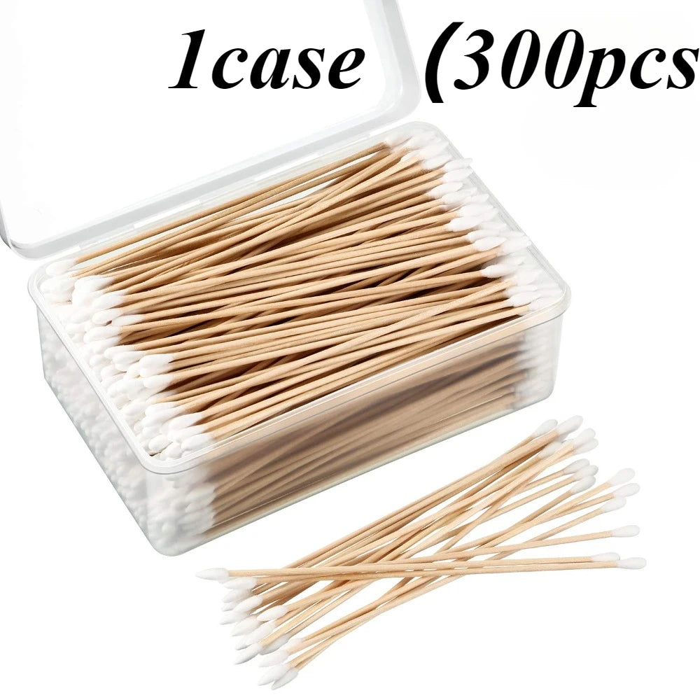 100/300/500pcs Double Pointed Cotton Swab Applicators - 6 Inch Long Cotton Swabs for Tattoo, Cleaning, Makeup & Ear Cleaning