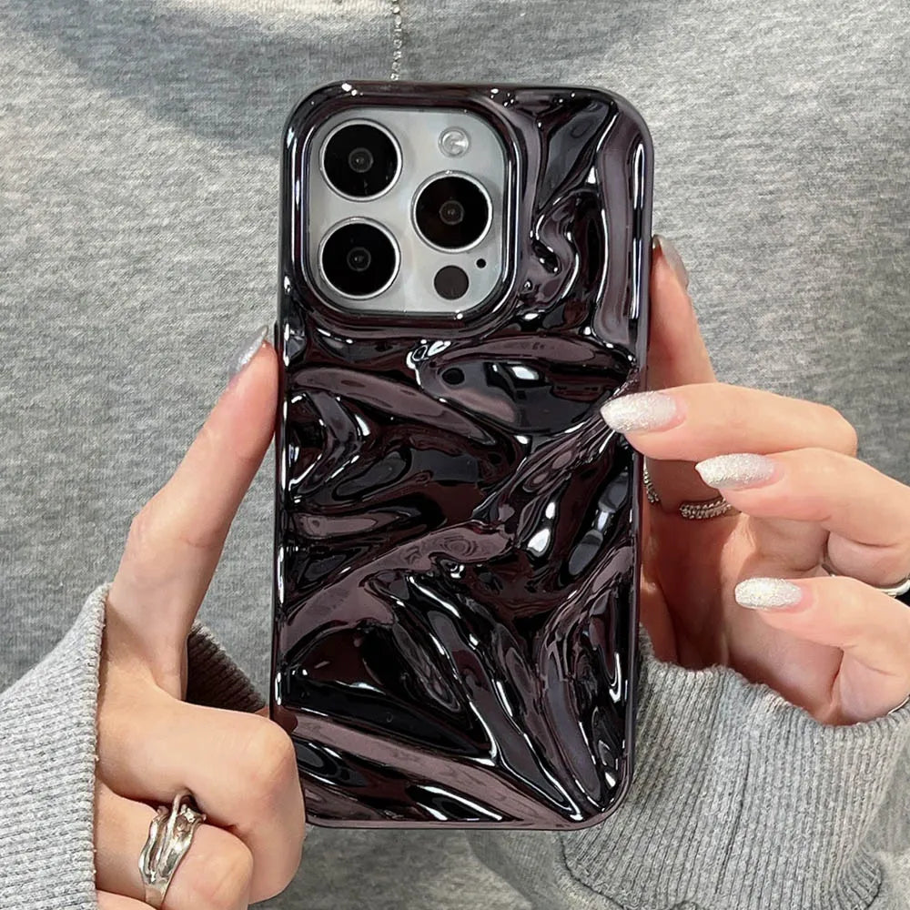 Luxury Electroplate Silvery 3D Wrinkle Phone Case For iphone 17 16 15 14 13 11 12 Pro Max 17Air Purple Water Ripple Soft Cover