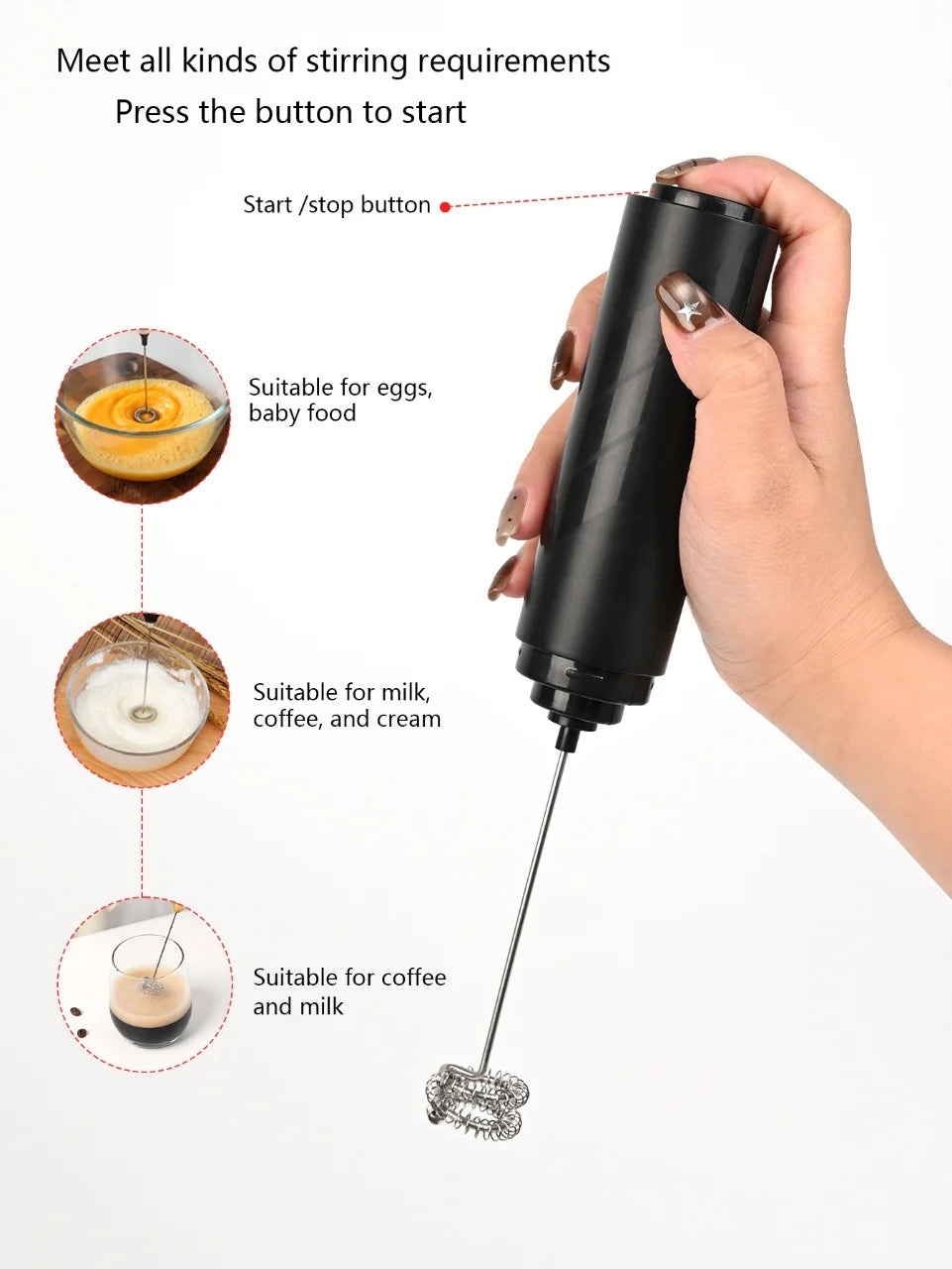 Hand-Held Electric Milk Foam Maker Coffee Mixer Kitchen Strong Egg Beater Mixer Battery AA Powered