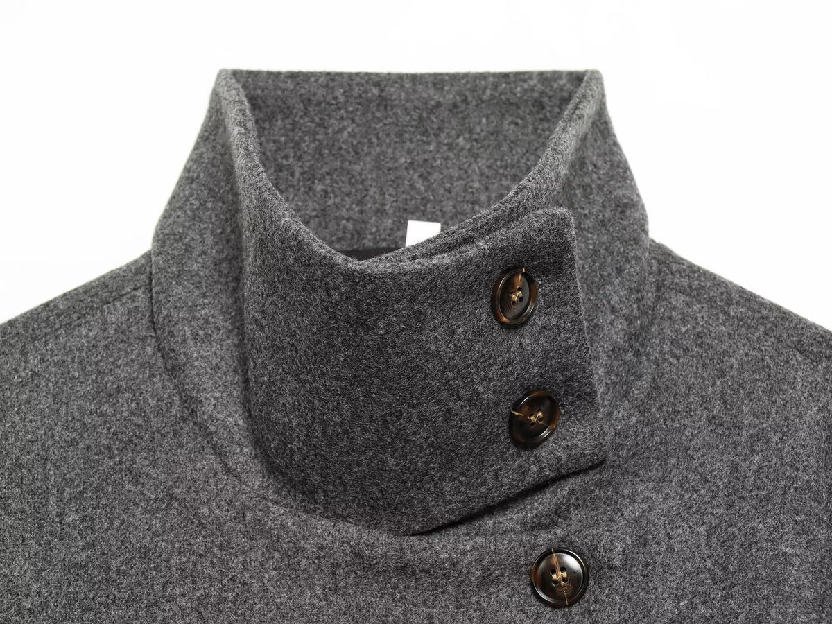 European and American 2025 Winter New Women's Loose and Casual Style Simple Long Sleeve Buckle Stand up Collar Coat