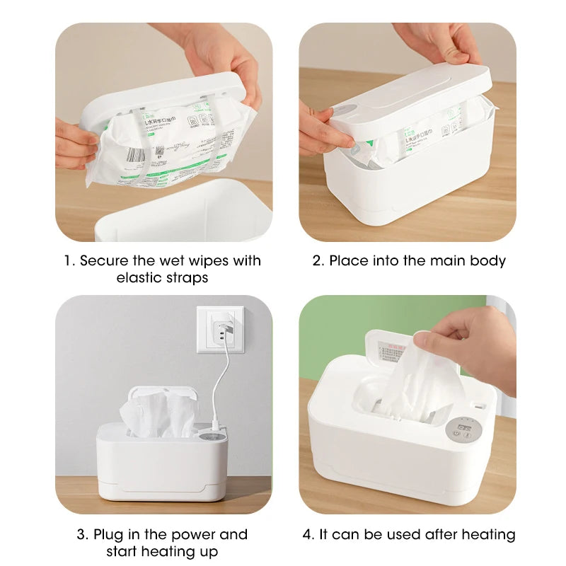 Baby Wet Wipes Heater LED Display Wet Wipes Dispenser Portable USB Charging Wipe Heater Car Home Wet Wipes Napkins Heating Box