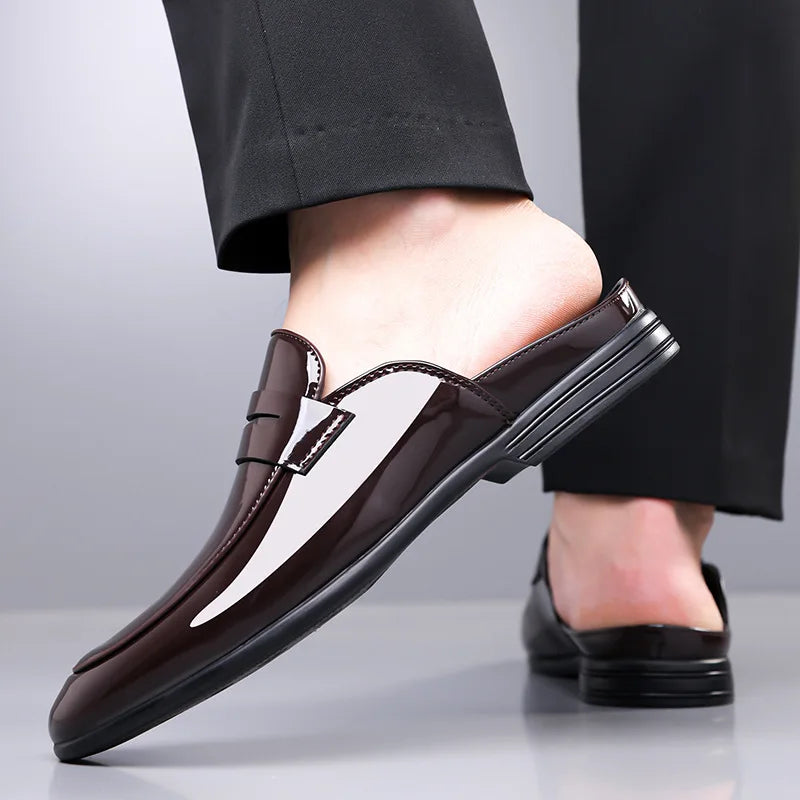 High Quality New Designer Half Slippers Fashion Shoes for Man Men's Business Casual Shiny Leather Shoes Pointed Toe Formal Shoes