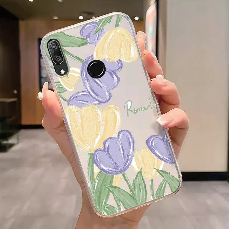 For Huawei Y7 Prime 2019 Y7 Pro 2019 P Smart Z Honor 9X Case Phone Cover Oil Butterfly Flower Heart Clear Bags Fundas Silicone