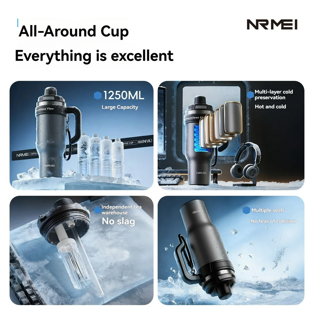 Ceramic Inner Insulated Tumbler Cold Large Water Bottle Car Cup  with Handle Straw Multipurpose Fitness