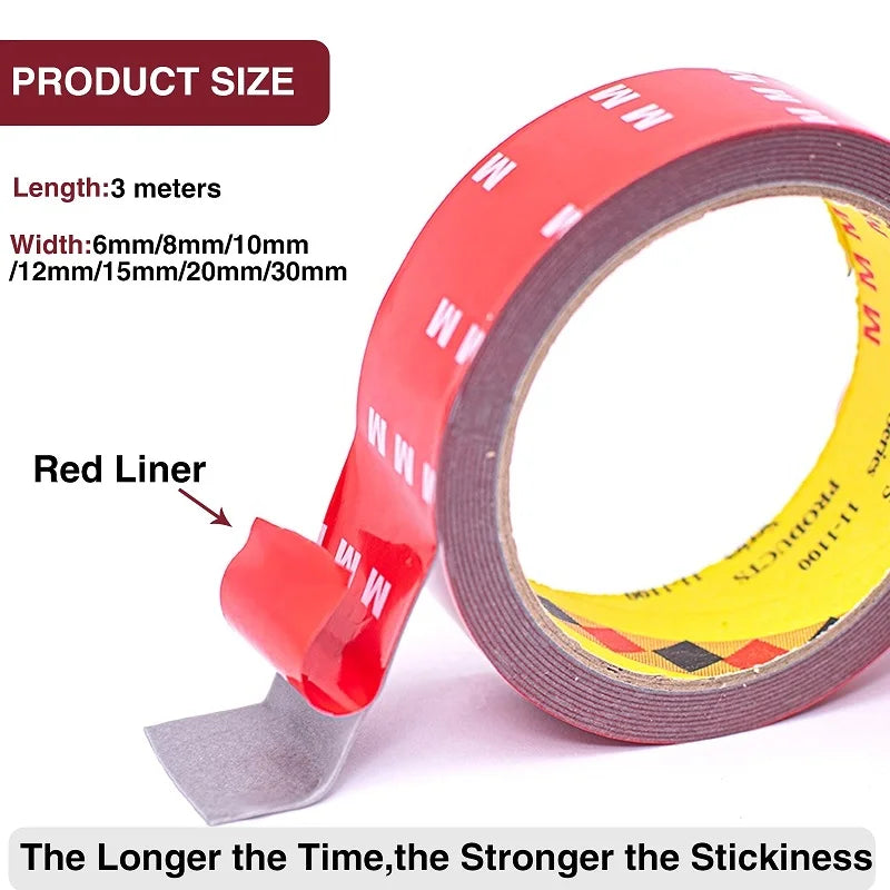 3Meter Double Sided Tape Adhesive Extra Strong Foam Adhesive Car Special Tape Roof Rack Tape Fixing Pad Sticky Traceless Sticker