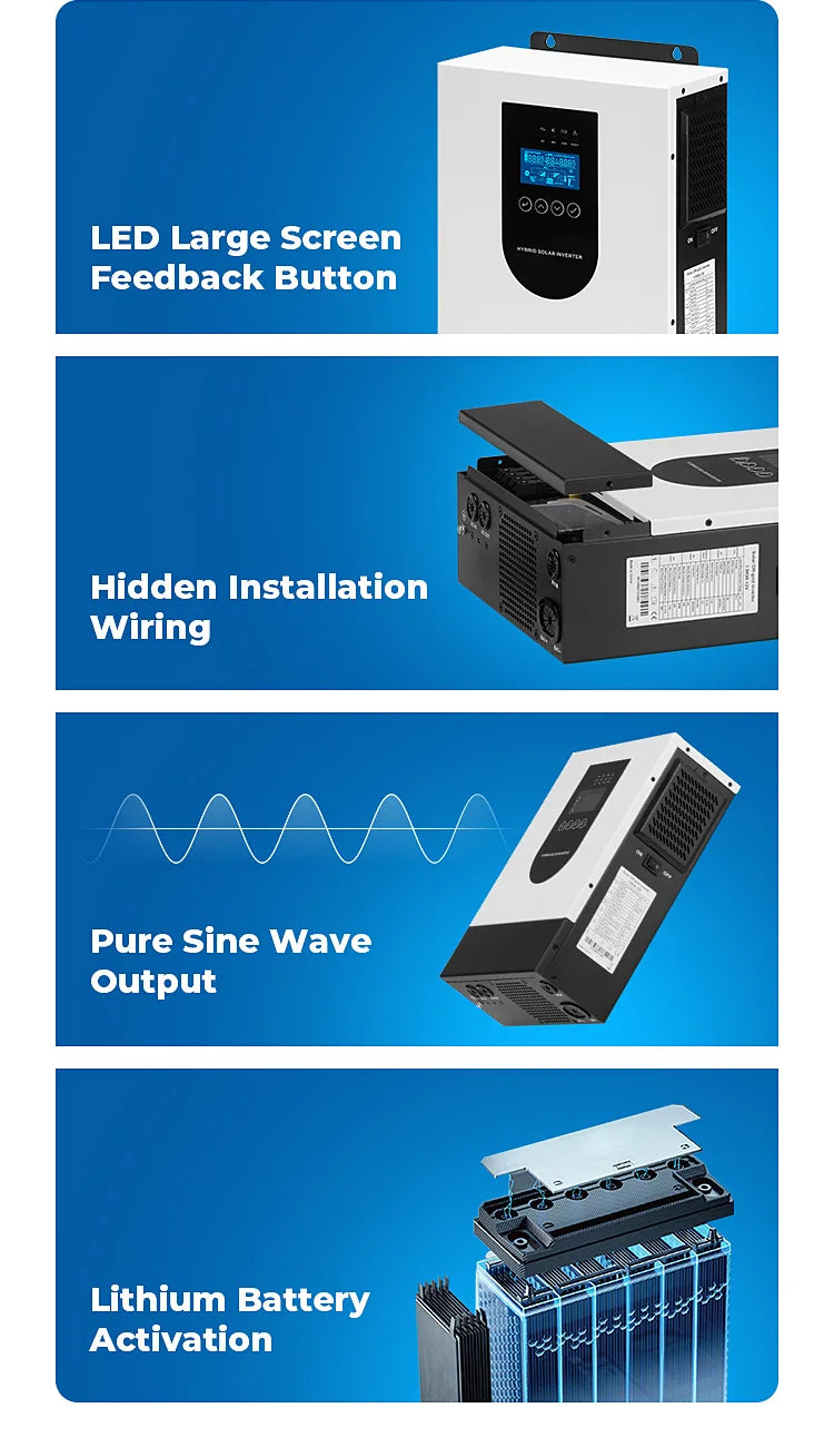 1.5KW 12V Off Grid Hybrid Solar Inverter Single Phase 60Hz Automatic AC String Inverter Household Solar Energy Conversion