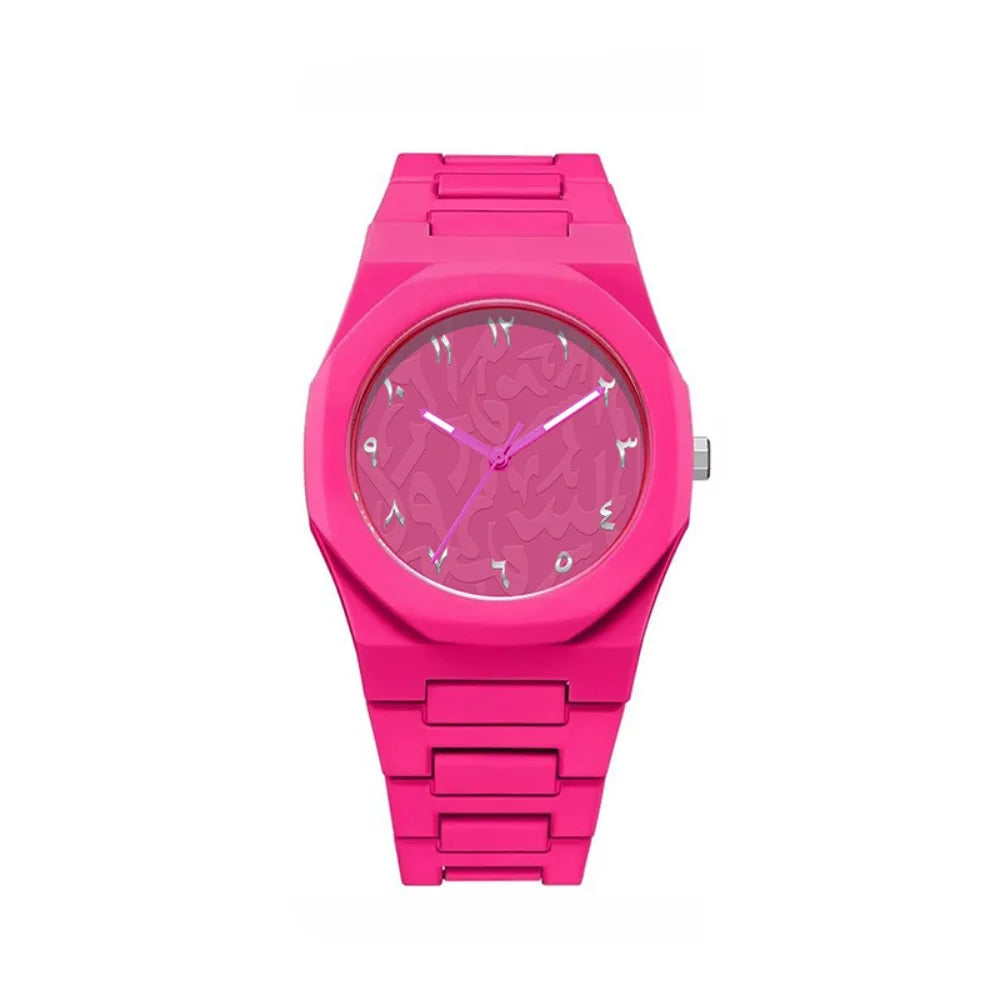 Arabic Dial Waterproof Watch Round Dial Plastic Strap Quartz Watch Exquisite Design Color Strap Business Watch Casual Wear