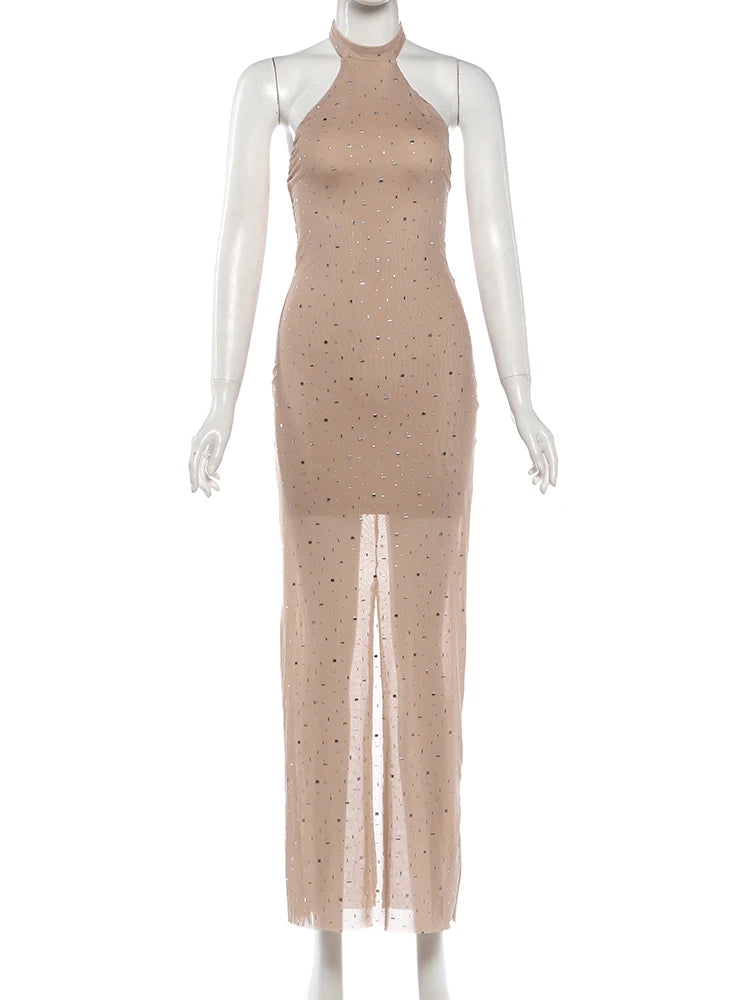 Kliou Sexy Fashion Dress Woman Fake Diamond Decoration o-Neck Off Shoulder High Waist Midnight Prom Party Elegant Long Bodycon