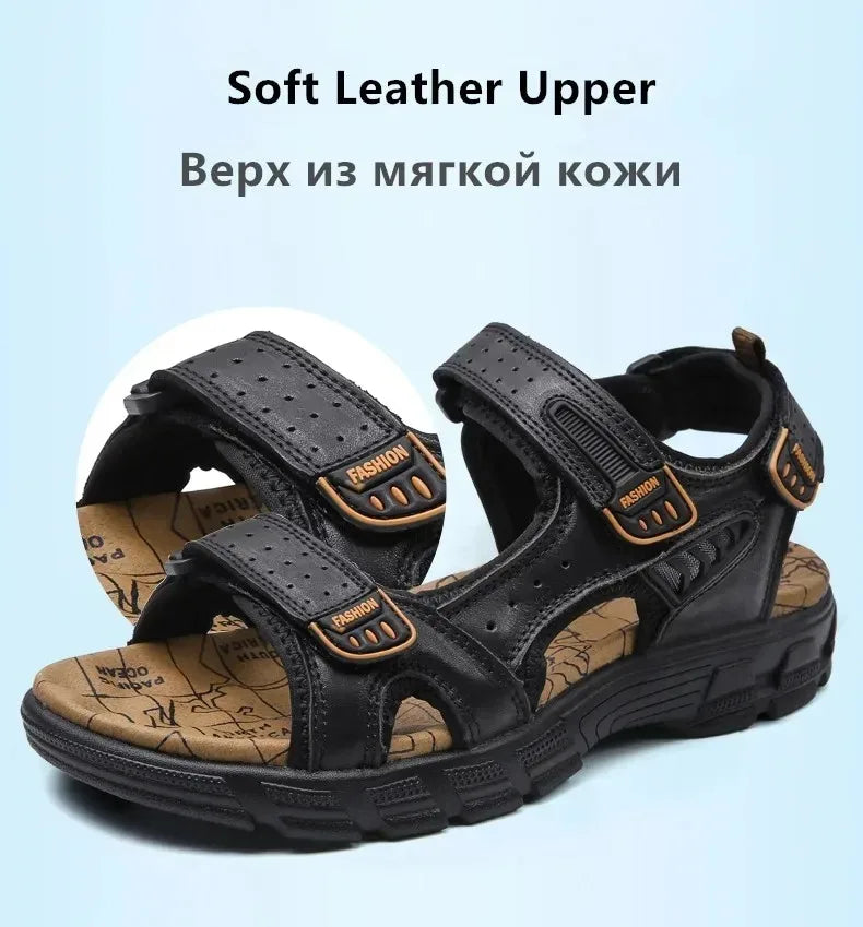 2026 New Genuine Leather Men's Sandals Summer Outdoor Non-slip Hiking Trekking Shoes for Men Beach Slippers Casual Sneakers