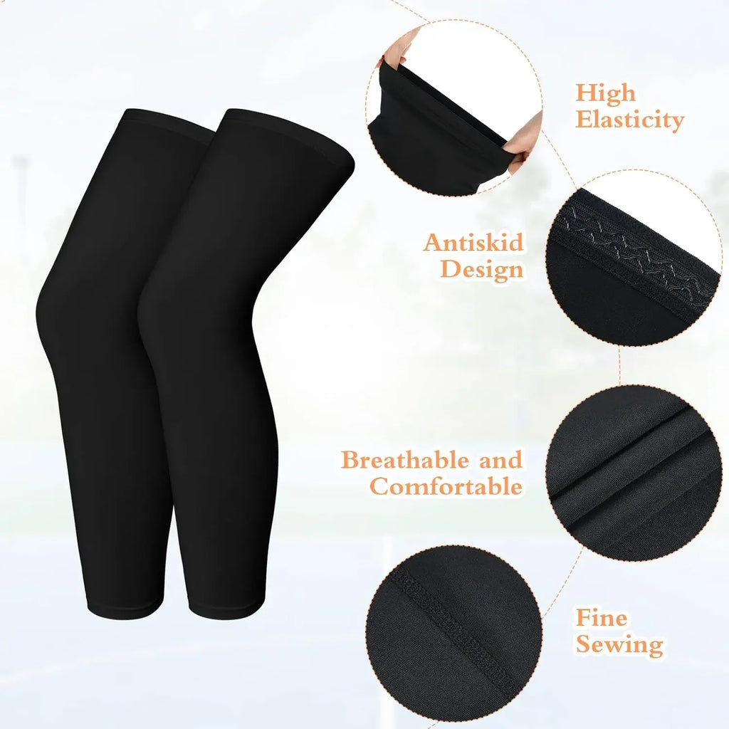 1Pair Long Compression Leg Sleeves for Kids, Comfortable Non-Slip UV Protection Brace Support for Basketball Running Cycling