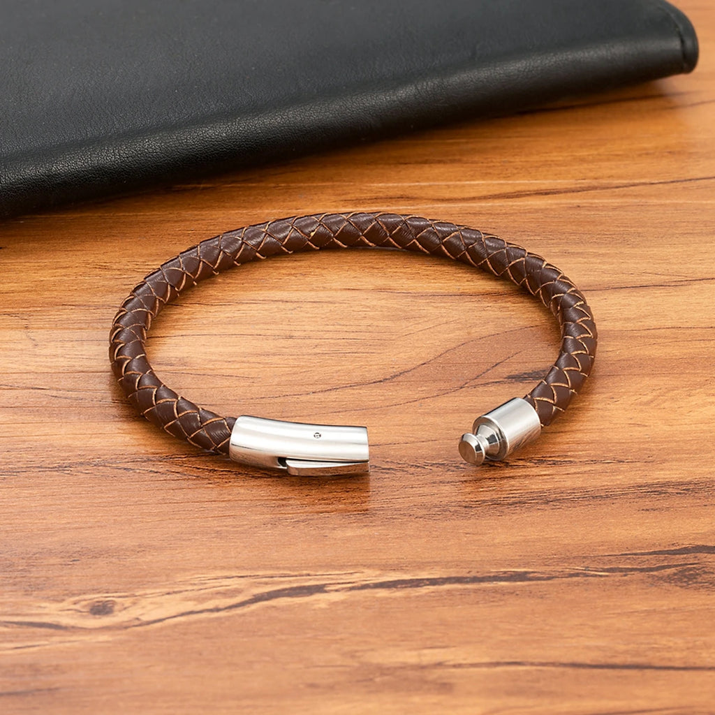 Pulseira de Pele Clássica para Homem TYO 3/4/5/6/8mm 3 Cores Bracelete Moderna com Fecho Magnético Acessórios Artesanais Personalizados Presente por Grosso