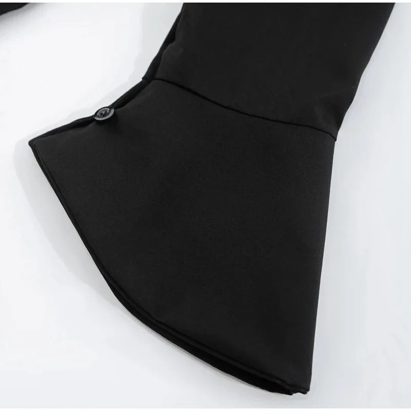 Sexy Slim Flared Sleeve Women's Shirt Solid Lapel Single-breasted Back Bandage Tunic Female Blouses Spring Trend New Lady