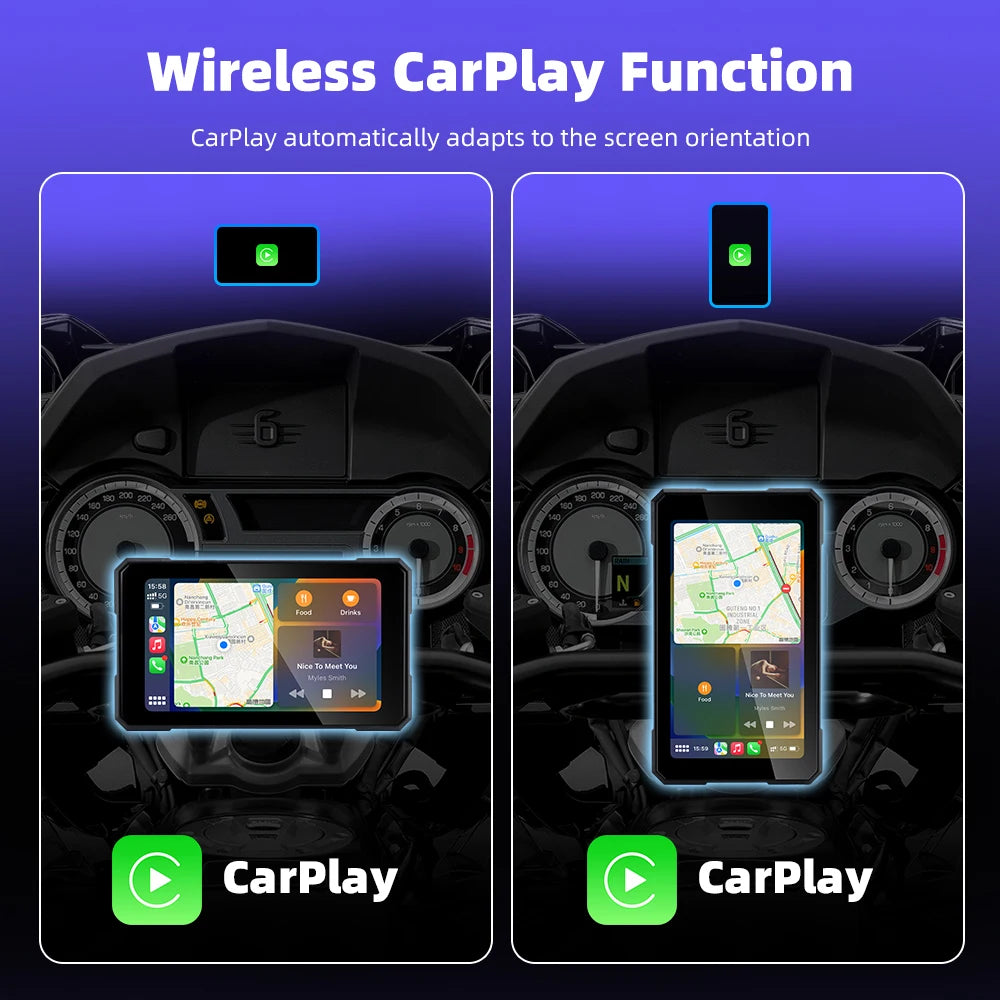 5" Smart Motorcycle Display, Wireless CarPlay & Android Auto,Navigation Support, Siri & Google Assistant, IP67 Waterproof