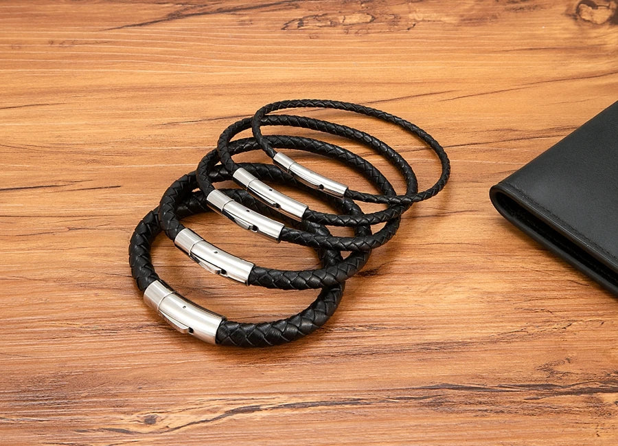 Pulseira de Pele Clássica para Homem TYO 3/4/5/6/8mm 3 Cores Bracelete Moderna com Fecho Magnético Acessórios Artesanais Personalizados Presente por Grosso