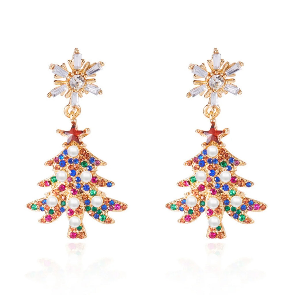 Christmas Earrings Rhinestone Imitation Pearl Snowflake Xmas Tree Star Bell Drop Holiday Dangle Party Jewelry Gift For Women Men