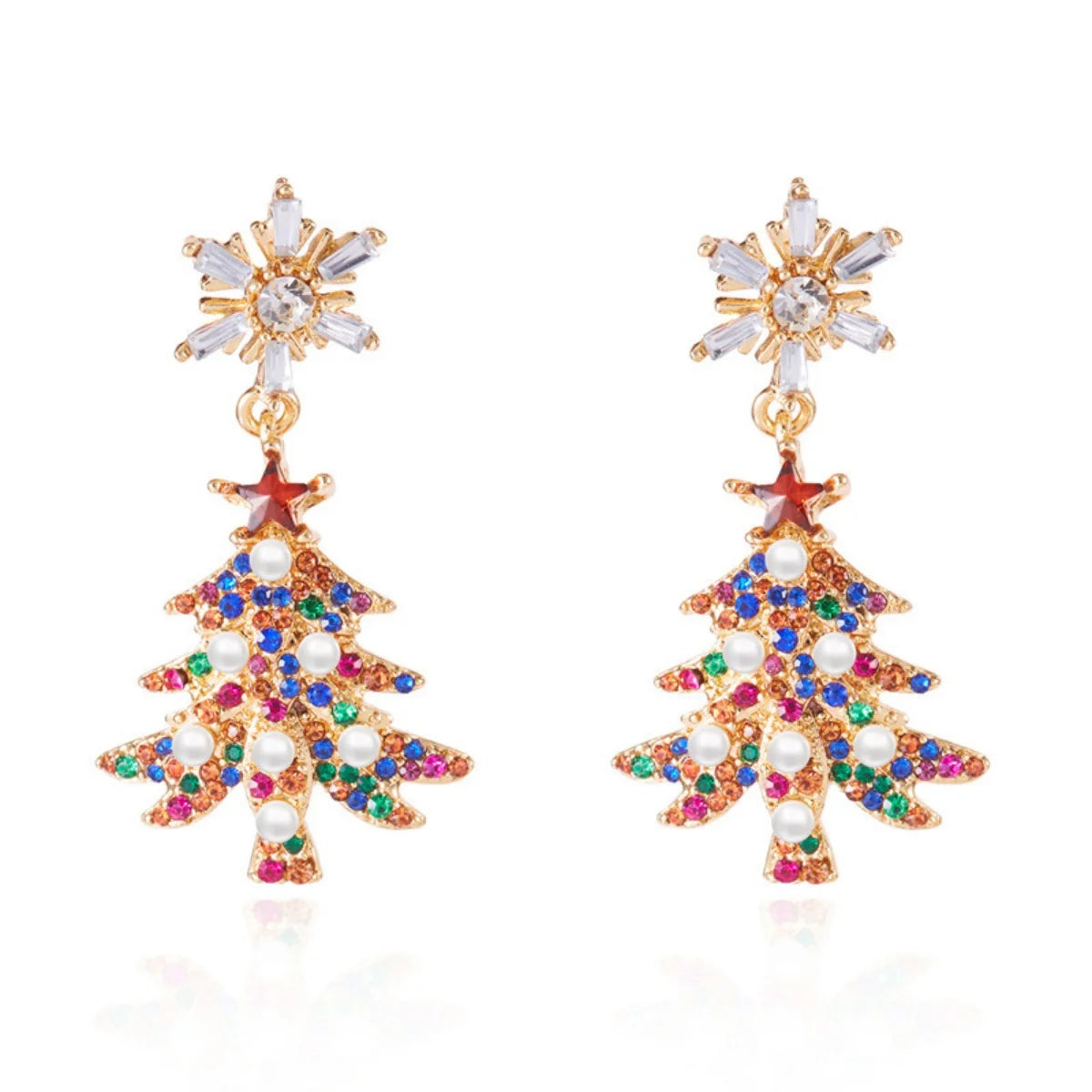 Christmas Earrings Rhinestone Imitation Pearl Snowflake Xmas Tree Star Bell Drop Holiday Dangle Party Jewelry Gift For Women Men