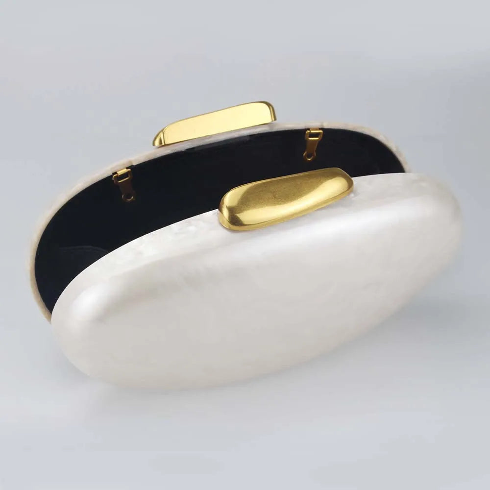 Lady Pearl Marble Brown Shell Egg Acrylic Box Clutch Purse Women Evening Purses Wedding Handbags Female Shoulder Bags Day Clutch