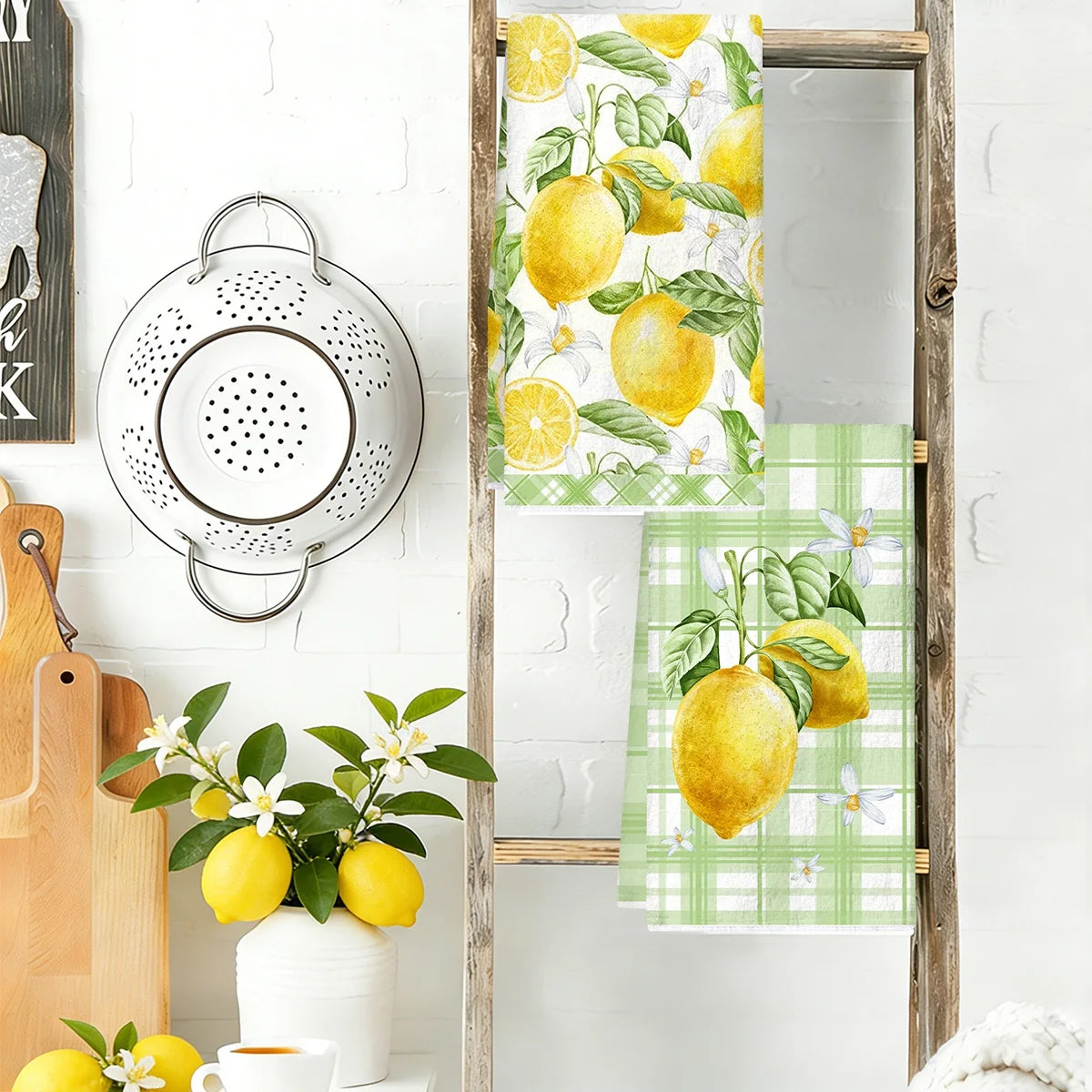 2pcs Italy Lemon Hand Towels Lemon Themed Dish Towels Polyester Bathroom Decorative Rustic Cloths Tea Towels for Kitchen