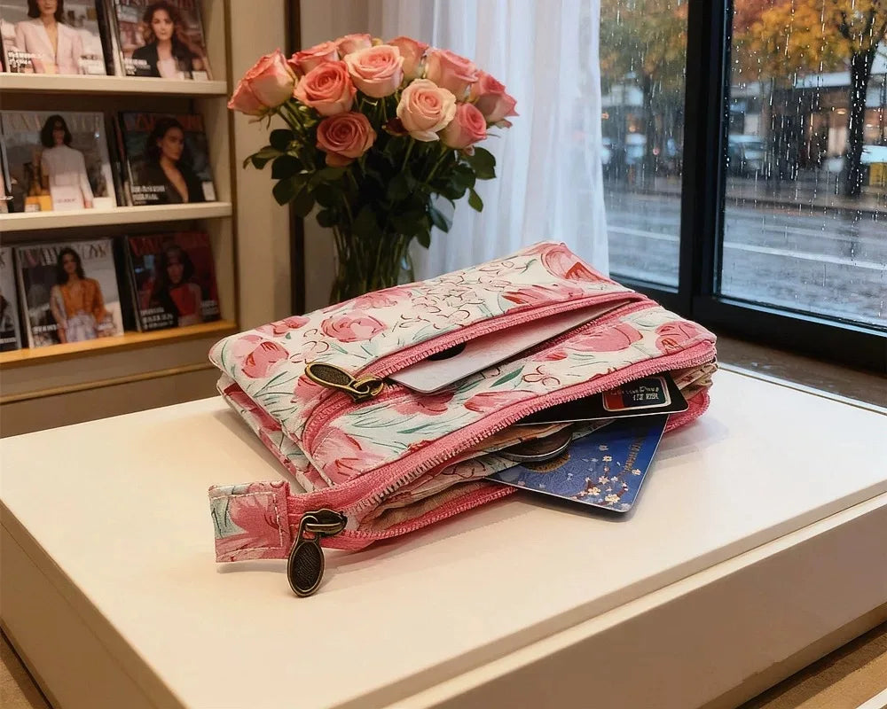 New Fashion Flower Multi-layer Cotton Fabric Coin Purse Women Card Wallet Small Change Bag Retro Canvas Female Hand Purses Pouch
