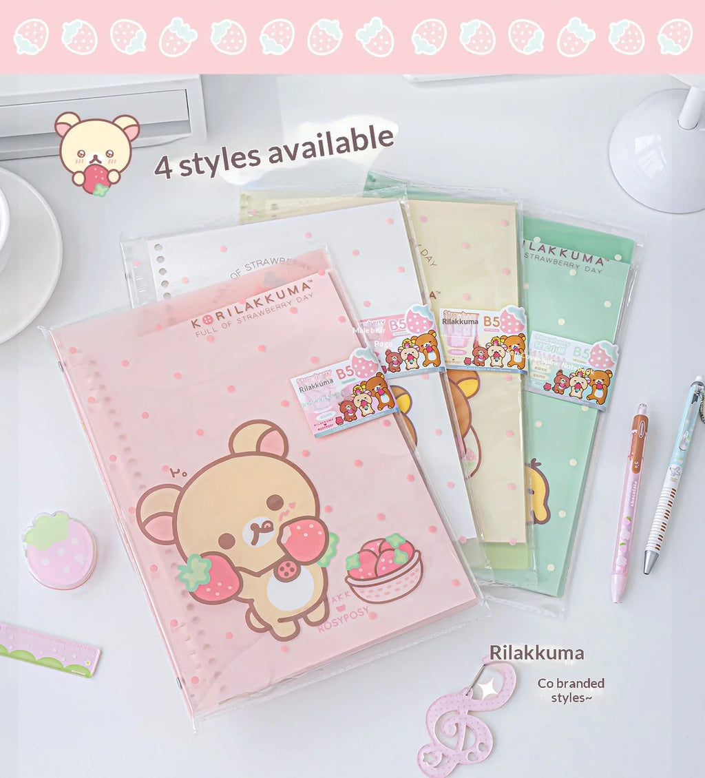 In Stocks RosyPosy Korilakkuma Loose Leaf Notebook Cute Strawberry Pattern B5 Refillable Journal For Study Office Daily Planning