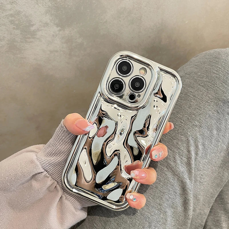 Glossy Laser Meteorite Texture Plating Phone Case For iPhone 11 12 13 14 15 16 17 Pro Max Air Plain Color Anti-knock Cover