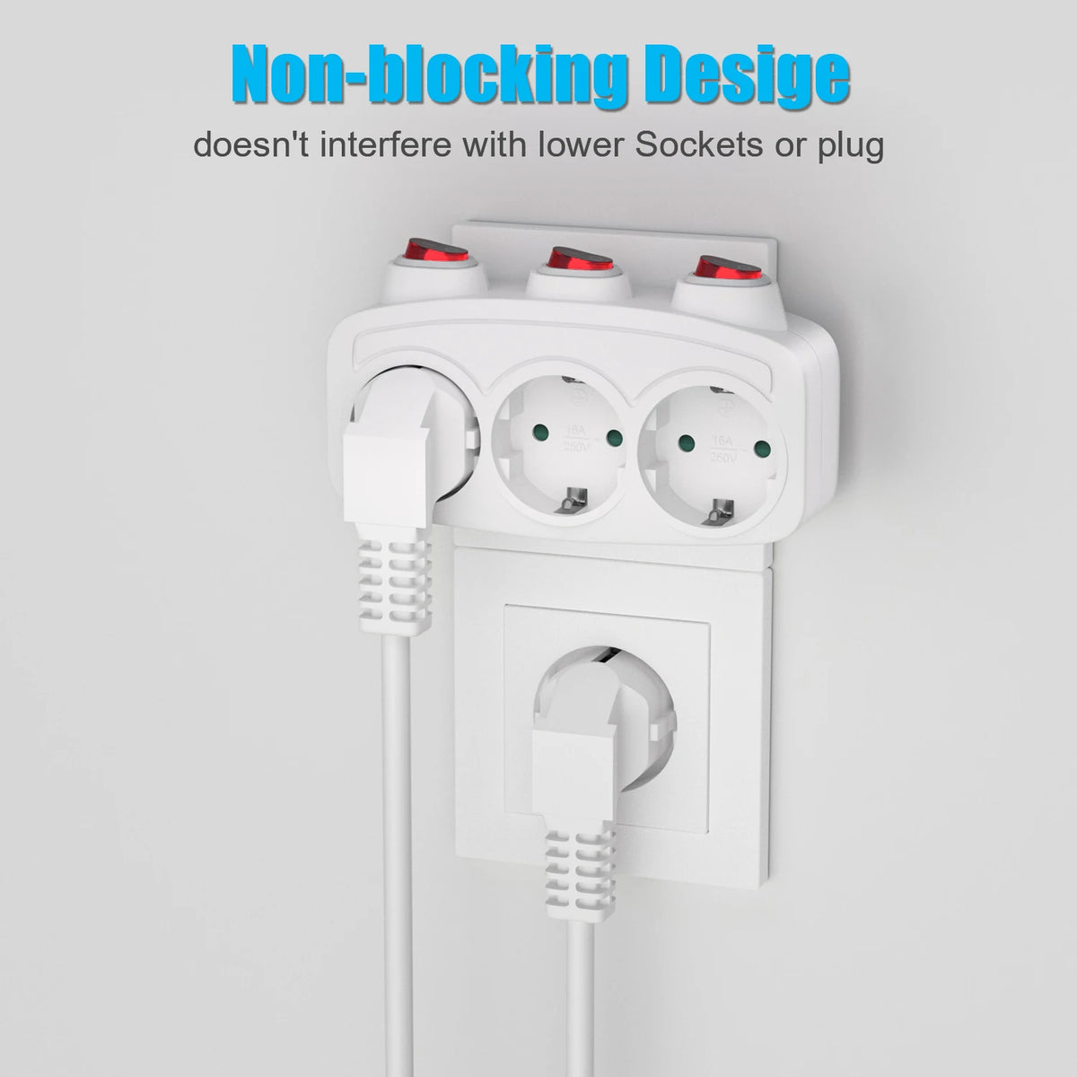 Double Plug Socket Adapter Schuko EU Conversion Plug With Switch ON/OFF German Standard Multiple Socket 3680W Extension Outlet