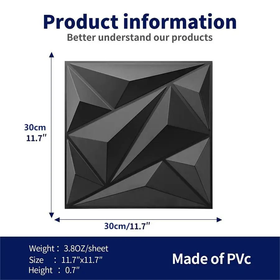 (pack of 12)Decorative 3D wall panel with diamond design, 30.48 cm x 30.48 cm