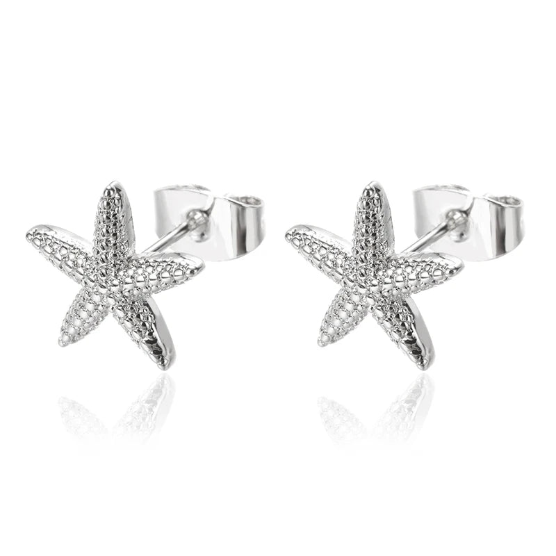 Marine Life Starfish Earrings for Women Girls Gold Color Stainless Steel Starfish Stud Earrings Summer Jewelry Seaside Gifts