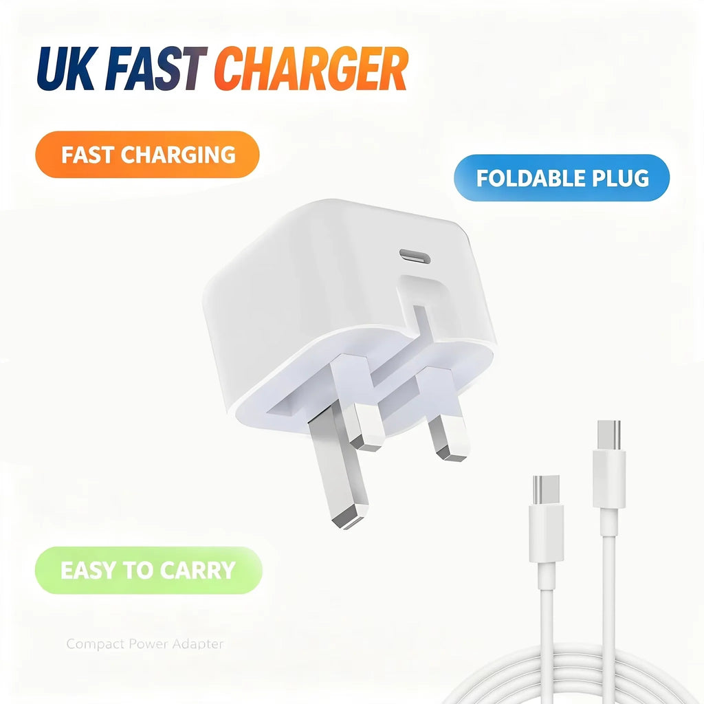 British Standard Charger Fast Charger with PD Ports Charger for iPhone for Galaxy UK Plug, PD Charger Adapter, Sleek Charger Des